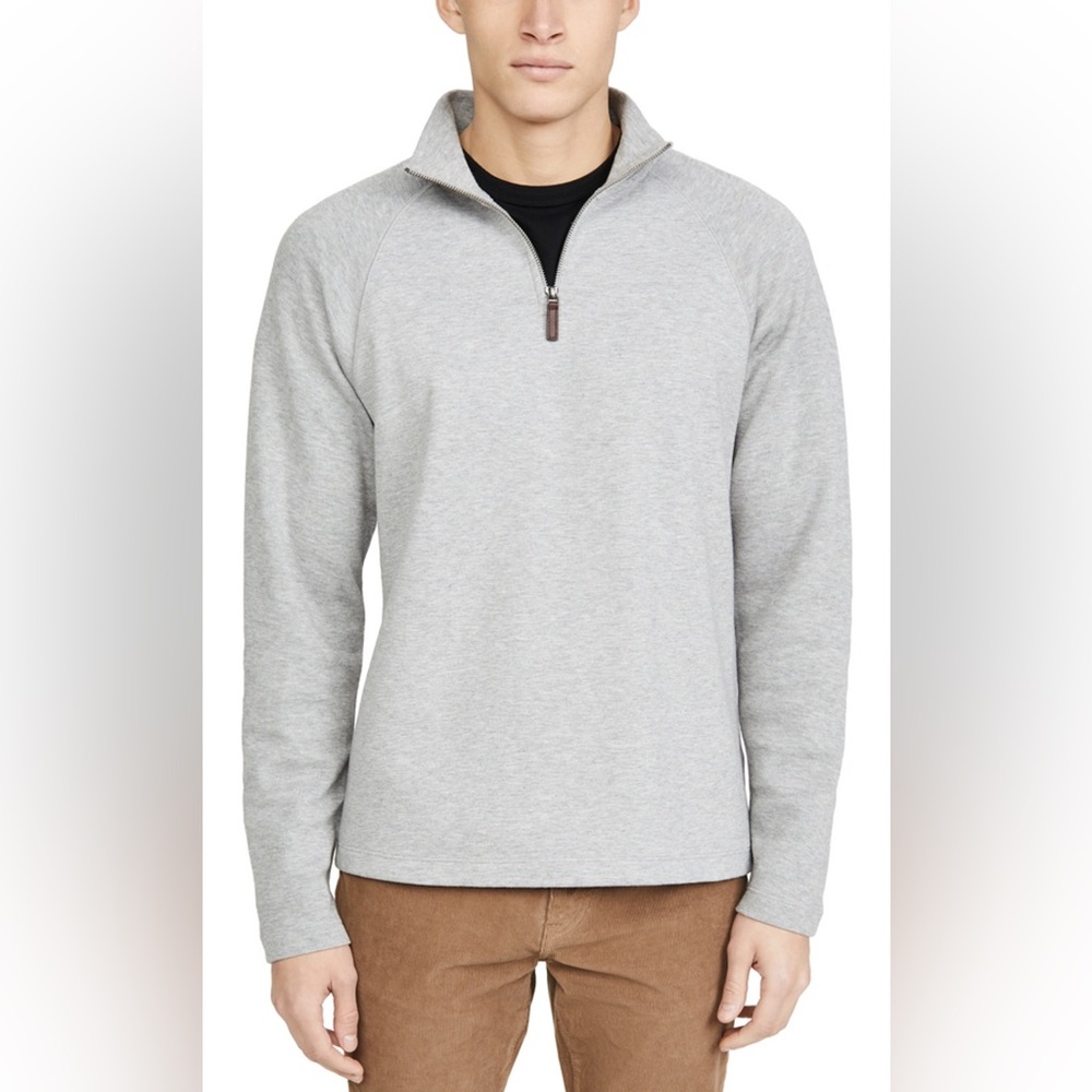 Vince Men's French Rib-Knit Quarter-Zip Heather Grey Sail Sweater EUC Size S
